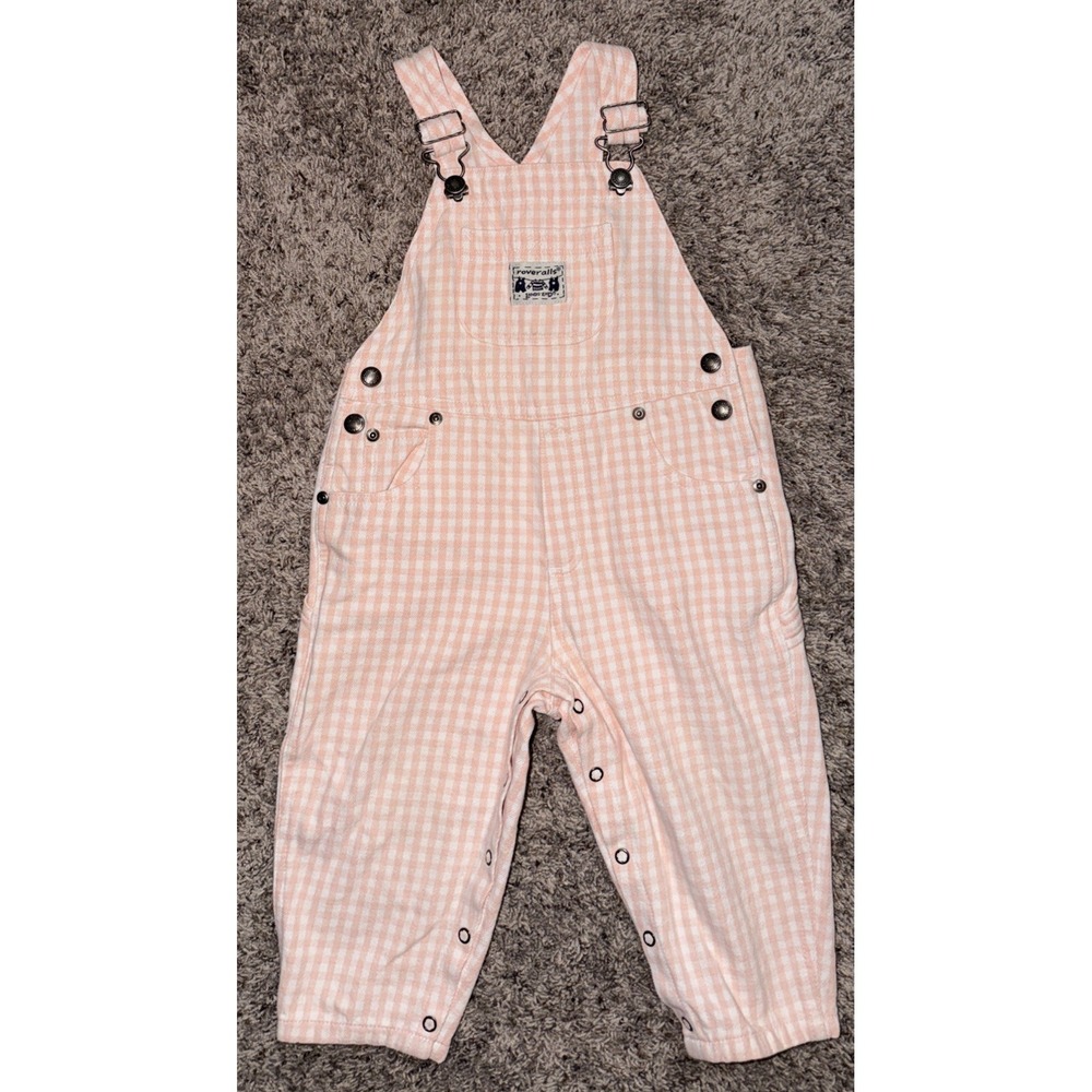 Lands End Overalls Pink & White‎ Check Size 2T Vintage